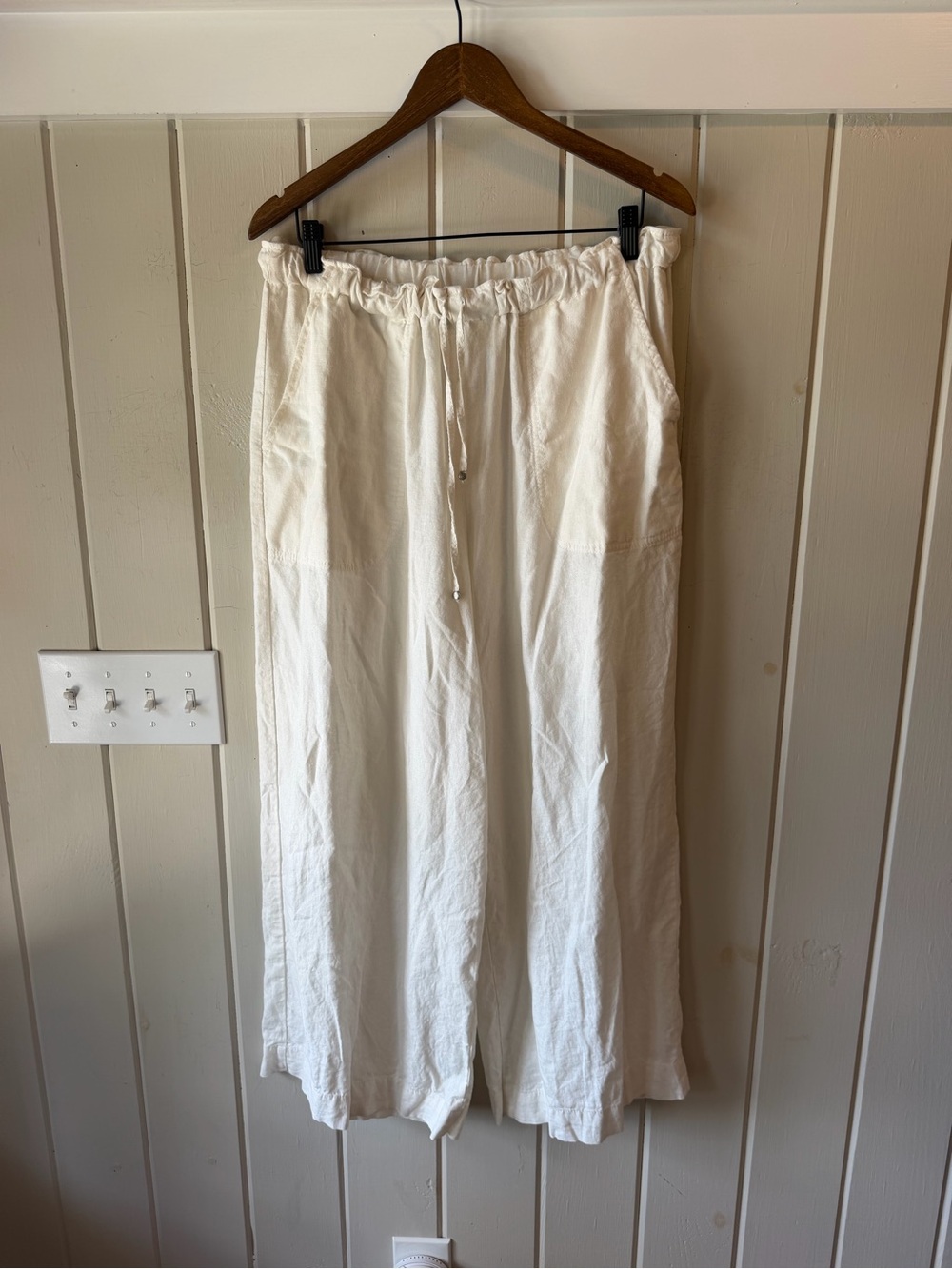 Max Studio White Drawstring Linen Blend Pants, Size XL, NWOT